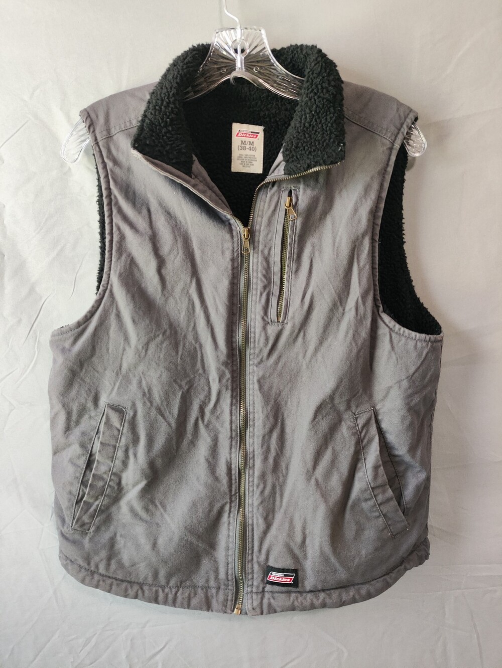 Dickies Vest Mens Medium Gray Sherpa Lined Workwear Outdoor Utility Zip Pockets